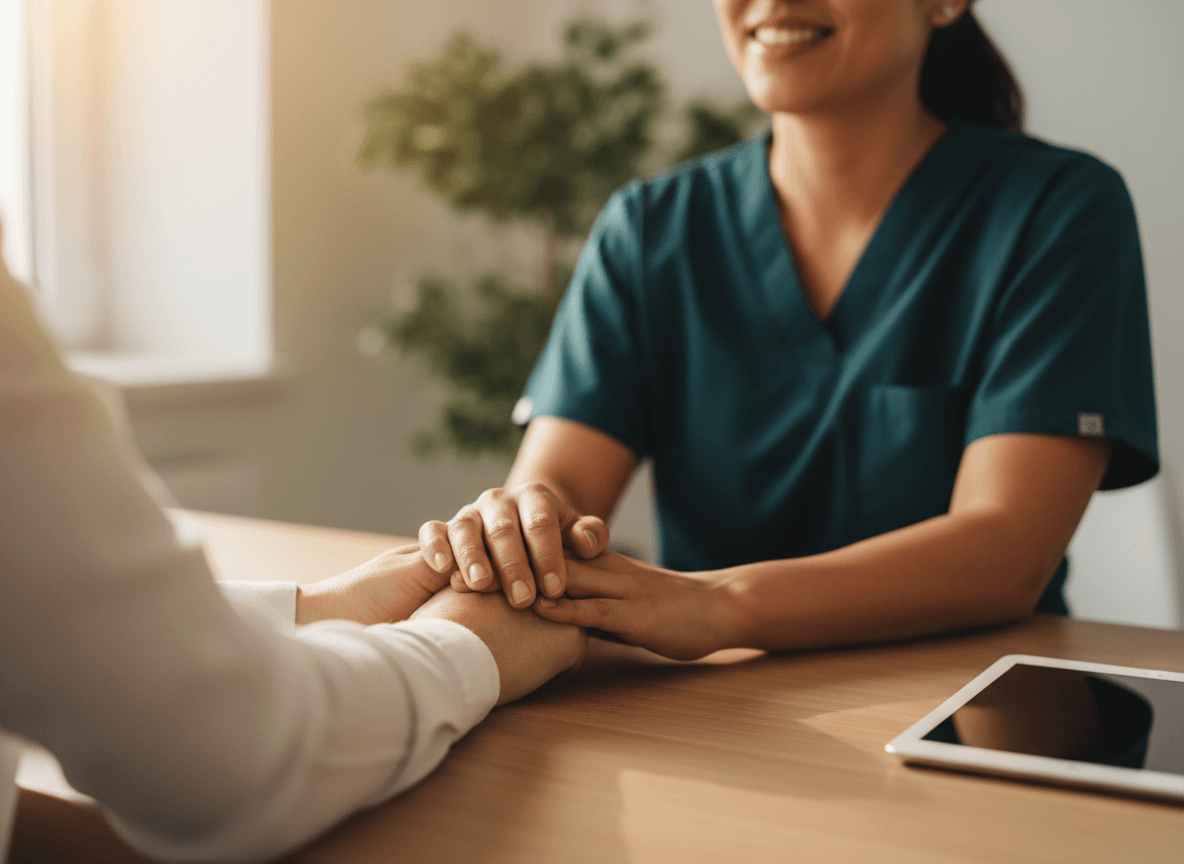 Doctor warmly connecting with a patient — the human-first philosophy behind Nevatal