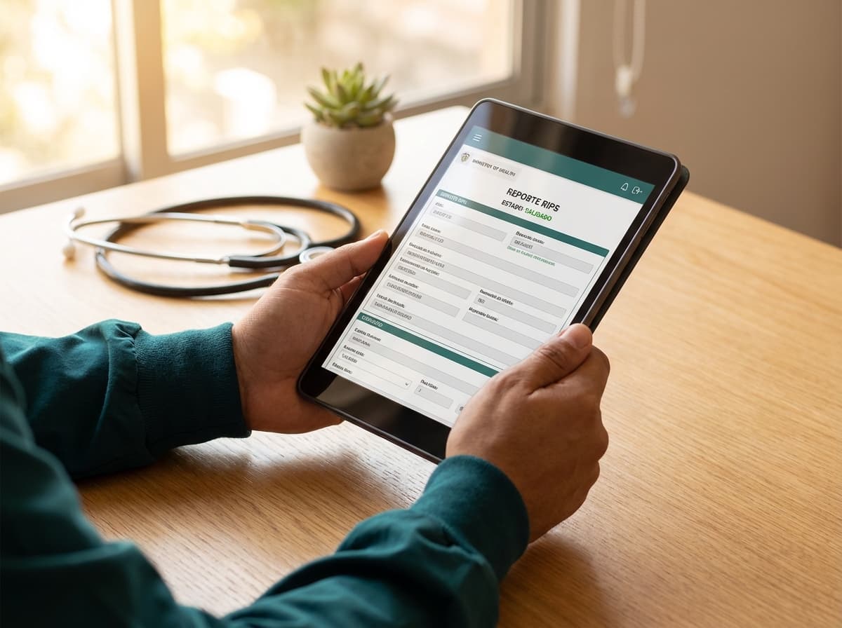 RIPS automated medical reporting dashboard on a tablet